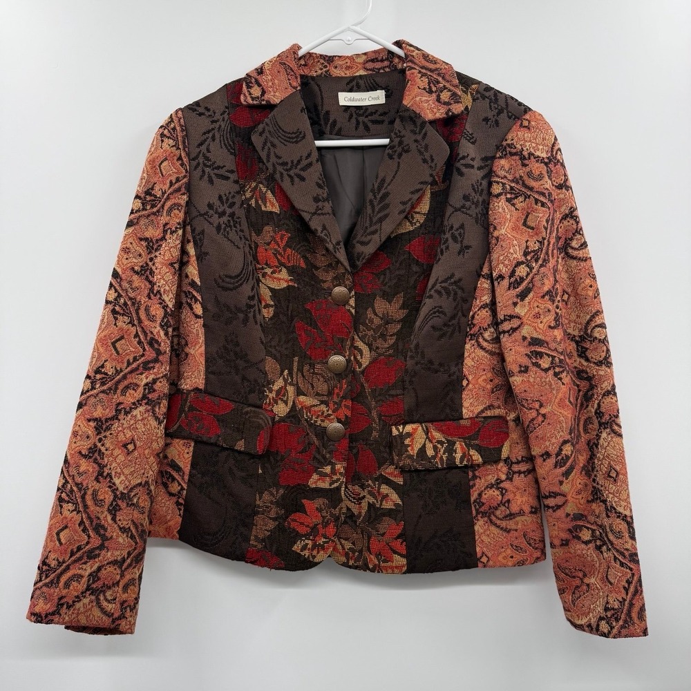 NWT Coldwater Creek Tapestry Chenille Blazer 8 Floral Jacquard Boho 90s